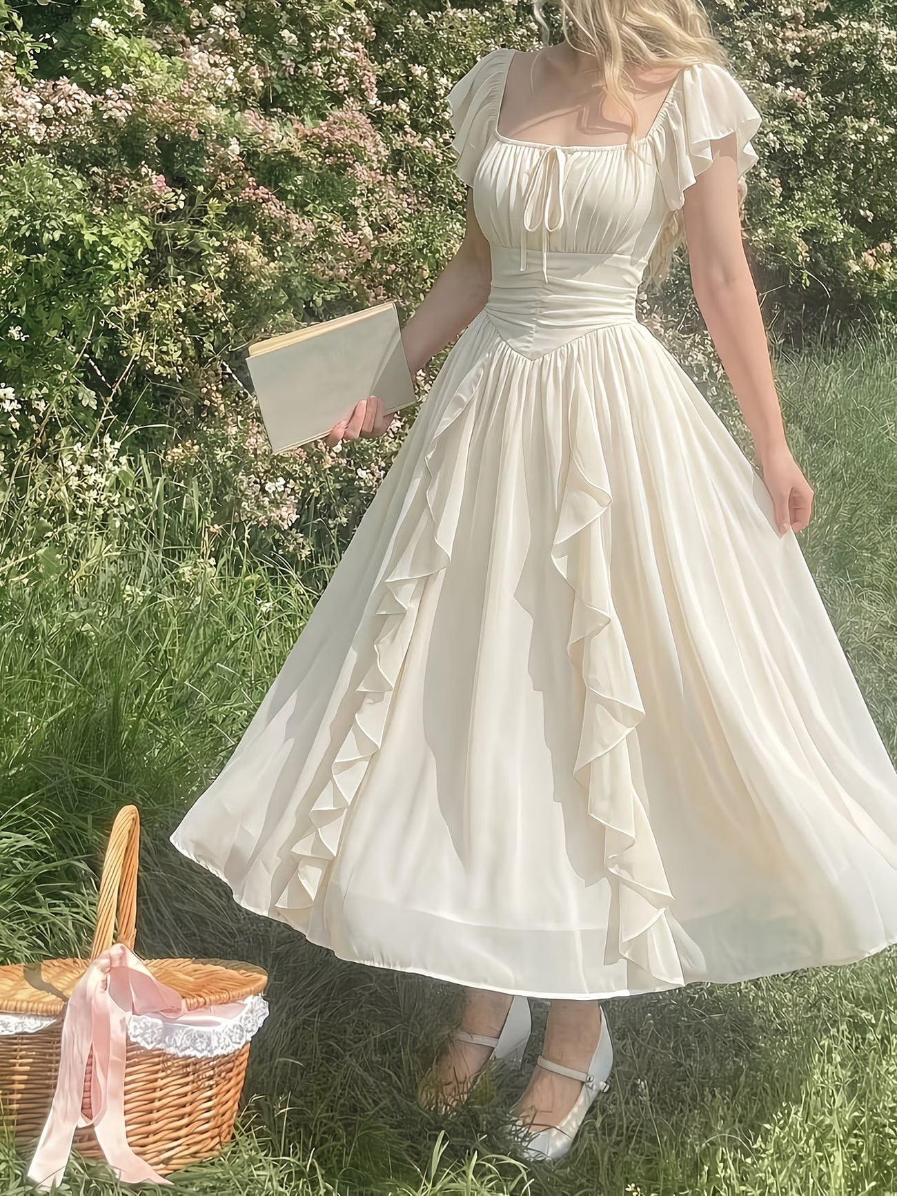 for Lotus Leaf Side Length Dress, Women's Summer New Style, Pleated Waist Cinching Long Skirt
