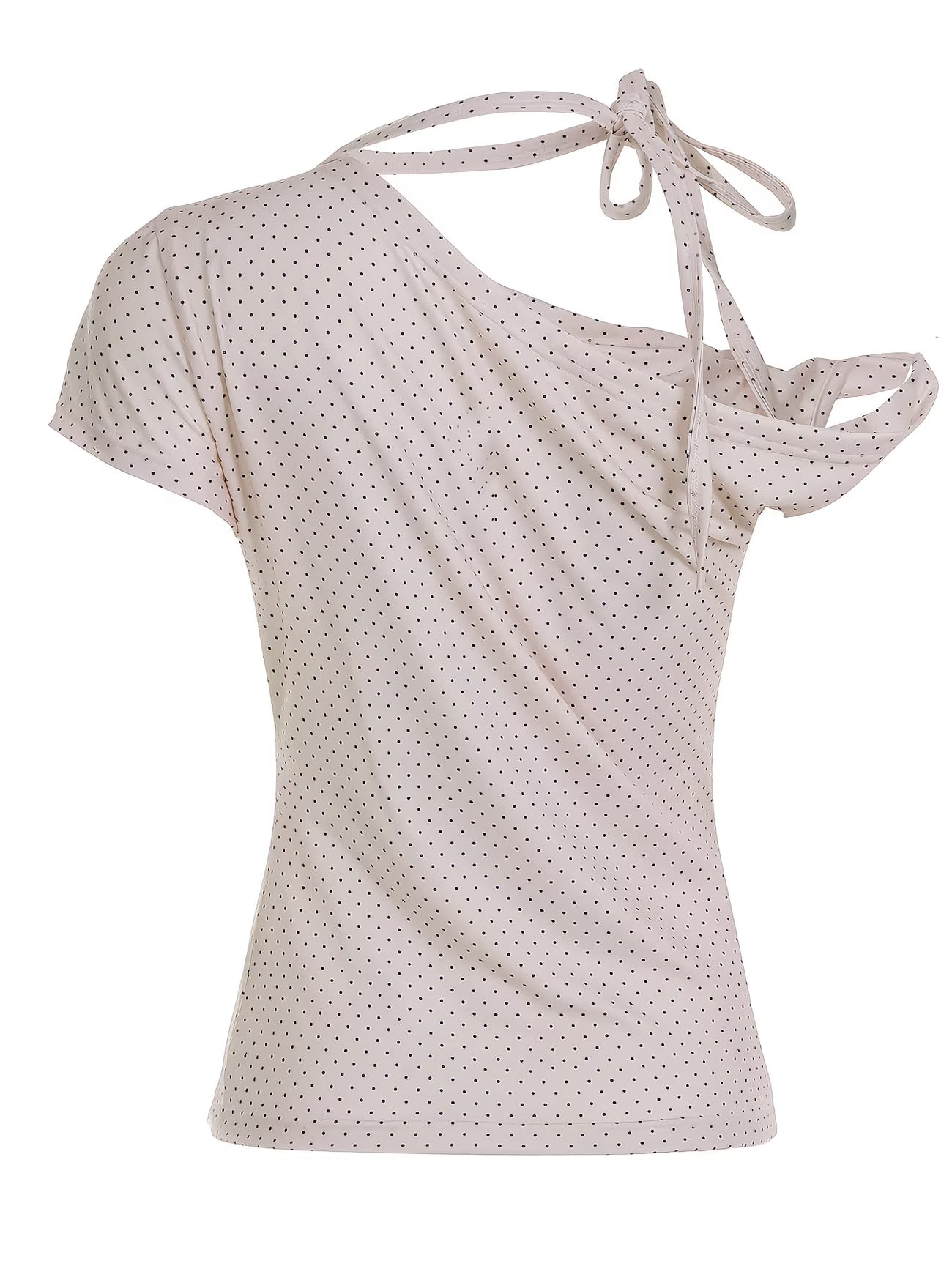 Sassygals Korean Style Pure Desire Polka Dot Strap Off-Shoulder T-Shirt Women'S Slim Fit And Hot Exposed Shoulder Top Summer