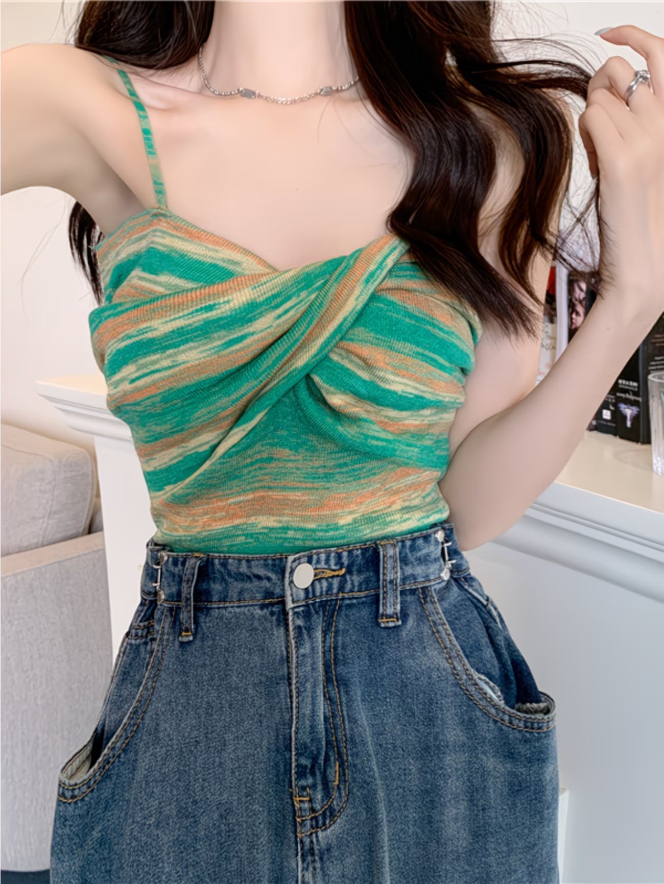 Women'S Top with a Sense of Design, Niche Vest, Suspender, New Slim-Fitting And Versatile Striped Outerwear Top for Summer