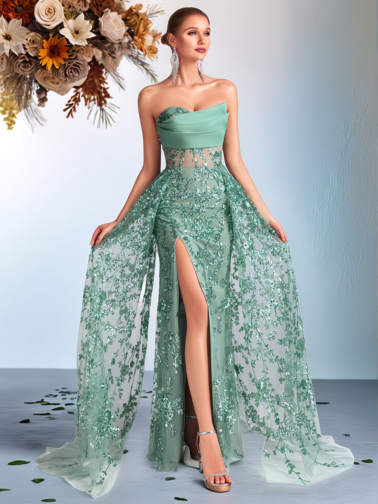 Women's Elegant Strapless Formal Gown - Mermaid Party Dress with Open Back, Machine Washable Evening Gala, Wedding & Prom Dress in Elegant Special Collection, Glamorous Design, Highquality Stitching, Fitted Silhouette
