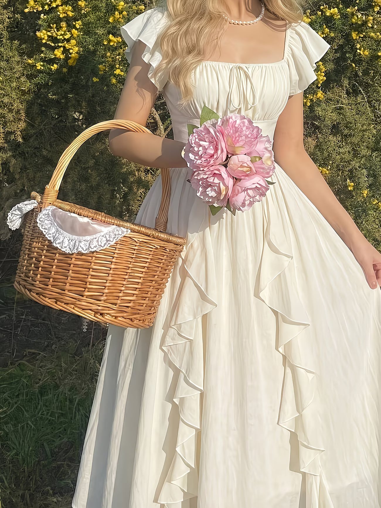 for Lotus Leaf Side Length Dress, Women's Summer New Style, Pleated Waist Cinching Long Skirt