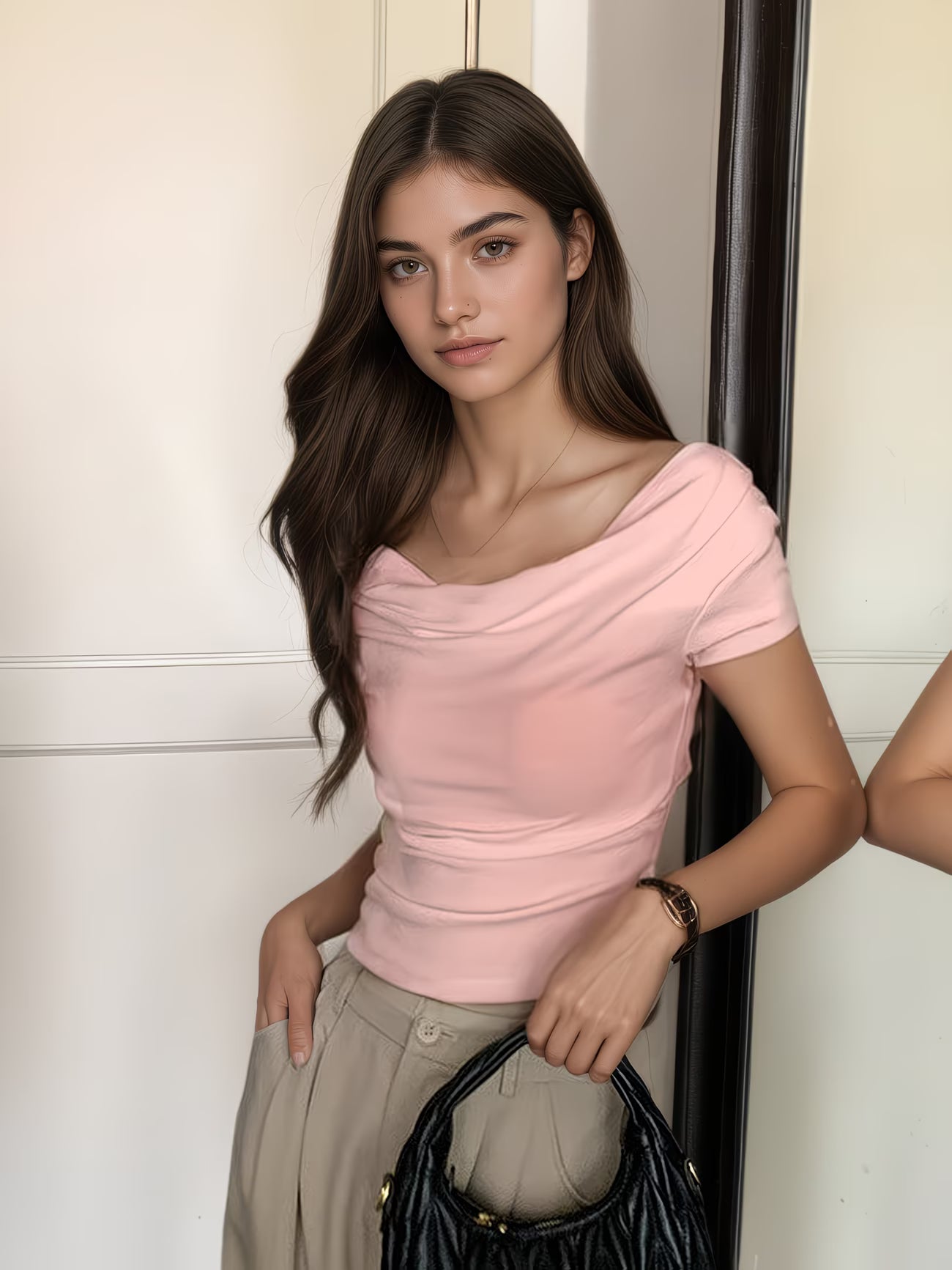 Women's Slim-Fit One-Shoulder Short-Sleeve T-Shirt Top, Stretchy Blouse with Off-Shoulder and Navel Exposure, Flexible Adjustable Design, Comfortable Base Layer, Machine Washable and Hand Washable, Simple and Fashionable, Elegant Casual Style