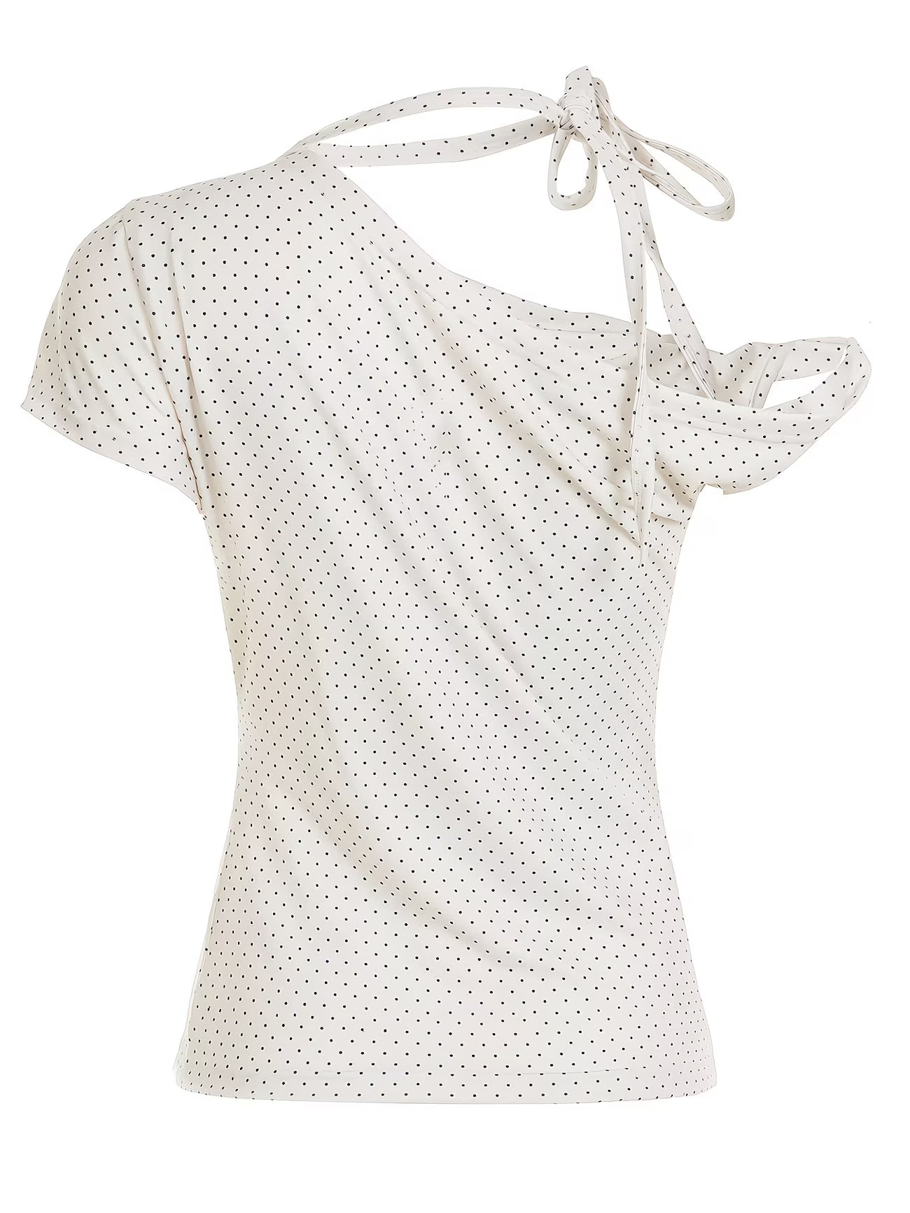 Sassygals Korean Style Pure Desire Polka Dot Strap Off-Shoulder T-Shirt Women'S Slim Fit And Hot Exposed Shoulder Top Summer