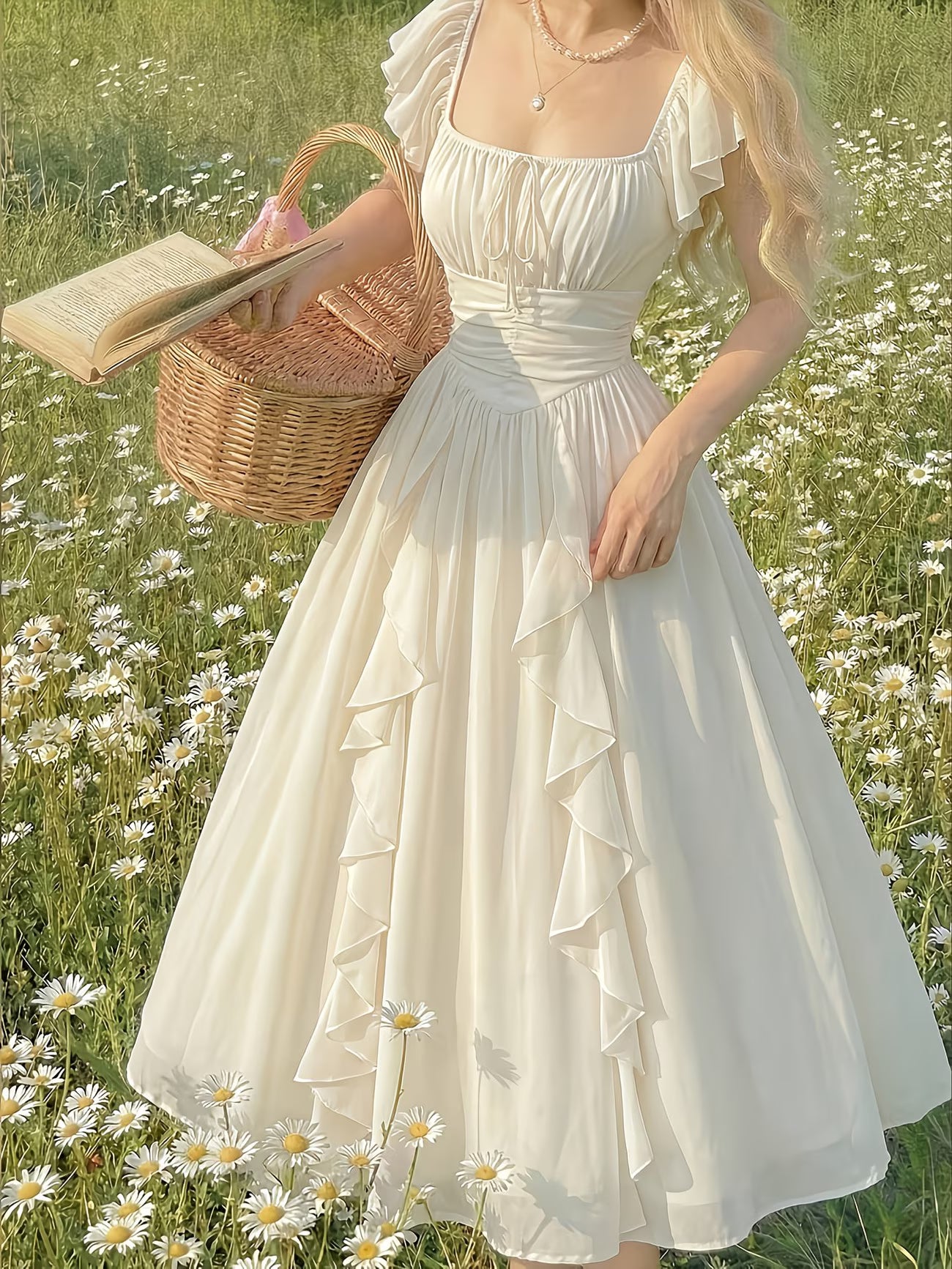 for Lotus Leaf Side Length Dress, Women's Summer New Style, Pleated Waist Cinching Long Skirt